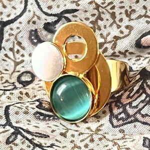 Christophe Poly Handmade Modernist Ring Teal Cat's Eye Size 5 NWOT